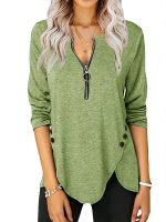 Womens Casual Long Sleeve Tunic Shirts Round Neck Button Side Blouses Tops - Image 6